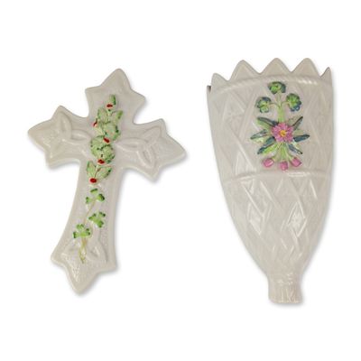 2pc Belleek Ireland Parian Porcelain Wall Items