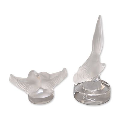 2pc Lalique French Frosted Crystal Bird Figurines