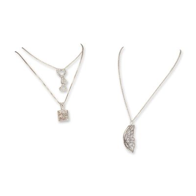 3pc Sterling Silver Heart and Pandora Butterfly Pendant Necklaces
