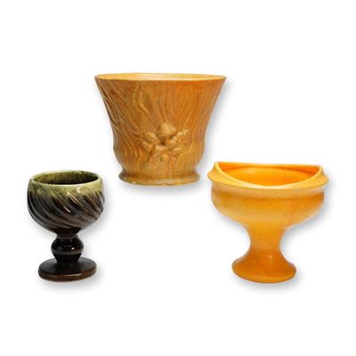 Three Brush-McCoy, Hull, and Floraline Pottery Cups and Planter