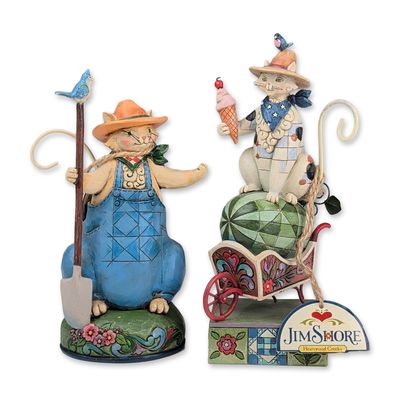 Two Jim Shore Heartwood Creek Resin Cat Figurines