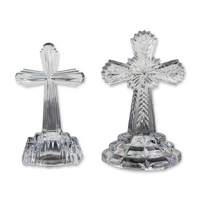 2pc Lenox and Waterford Lead Crystal Standing Crosses
