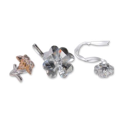 3pc Swarovski Crystal Figurines, Clovers and Desert Rose Flower