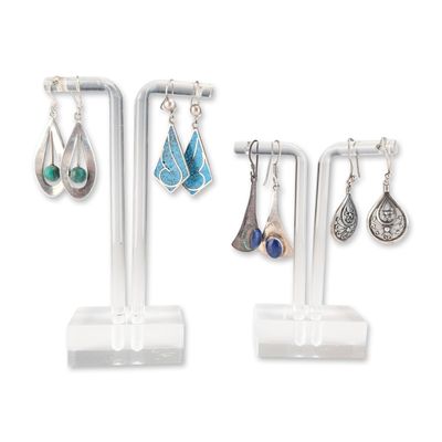 4 Pairs of Mexican Sterling Silver and Gemstone Earrings