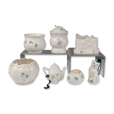 Collection of Seven Belleek Ireland Parian Porcelain Bowl, Ornaments & Lidded Pot
