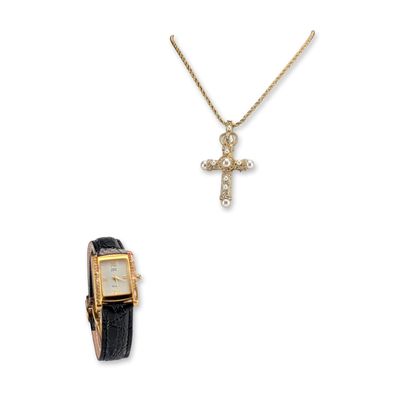 2pc Camrose & Kross Jacqueline Bouvier Kennedy Replica Cross Necklace and Watch