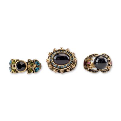 3pc Heidi Daus Bronze Tone and Crystal Cocktail Rings