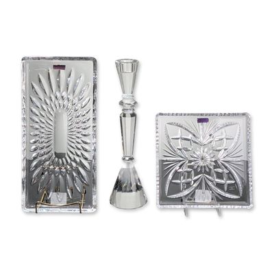 3pc Marquis by Waterford Crystal Trays and Shannon Crystal Candleholder