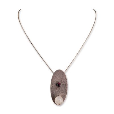 Modernist Sterling Silver Garnet Moonstone Necklace