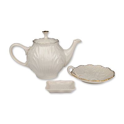 3pc Lenox  Porcelain Dishes- Cottage Teapot with Lid,  Candy and Trinket Dish