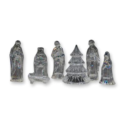 7pc Cut Crystal Marquis by Waterford Christmas Tree and Iridescent Glass Nativity Collection