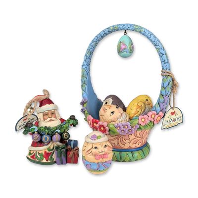 3pc Jim Shore Heartwood Creek Resin Figurines & Ornament- Glorious Things of Spring & Santa