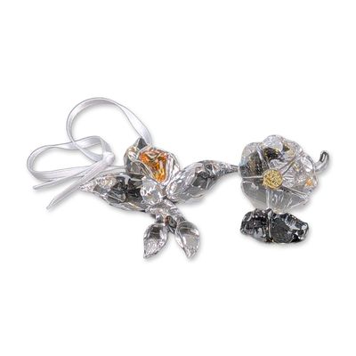 Two Swarovski SCS Faceted Crystal Wild Flower Figurine and African Orchid Ornament