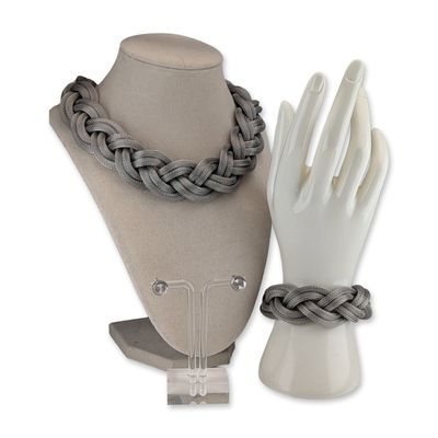 3pc Stainless Steel and Silver-Tone Braided Mesh Jewelry Items