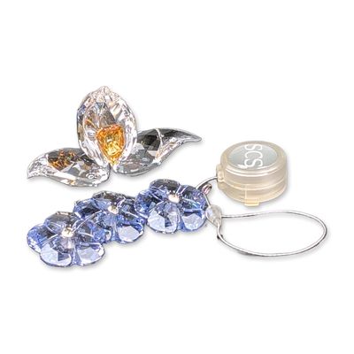 Two Swarovski SCS Crystal African Orchid Figurine and Blue Flower Ornament