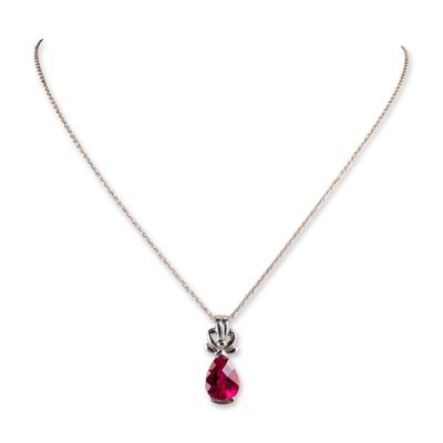 Sterling Silver and Pear-Cut Ruby Gemstone Pendant Necklace