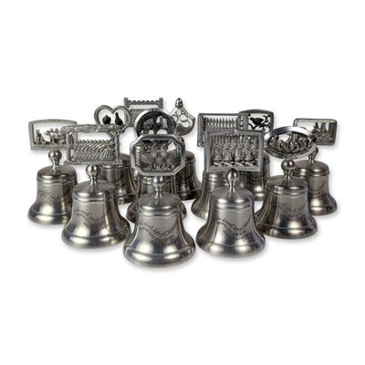 12pc Crown and Rose London Pewter Christmas Bell Set
