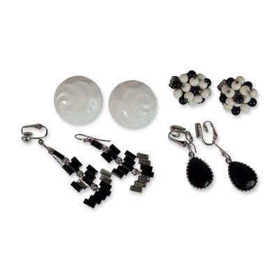 Sale Photo Thumbnail #160: 4 pair Collection of Vintage Black and White Earrings