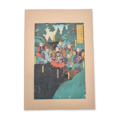 Sale Photo Thumbnail #145: Utagawa Toyokuni II (Toyoshige, Japan 1777-1835) Woodcut on Paper, Valiant Warriors