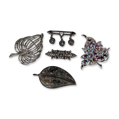 Sale Photo Thumbnail #355: 5pc Vintage Silver Tone and Sterling Brooches
