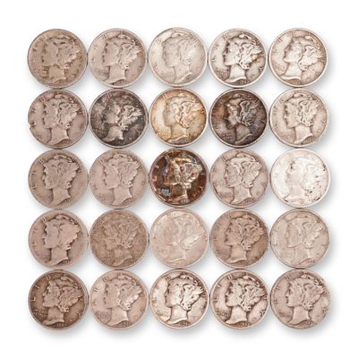 Sale Photo Thumbnail #298: Lot of 25 Loose Mercury 90% Silver Dimes, Circulated