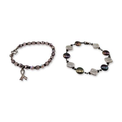 Sale Photo Thumbnail #341: Two Sterling Silver Beaded Link Bracelets