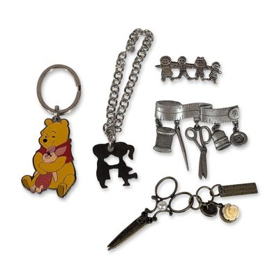 Sale Photo Thumbnail #356: 5pc Vintage Style Brooches and Character Keychains