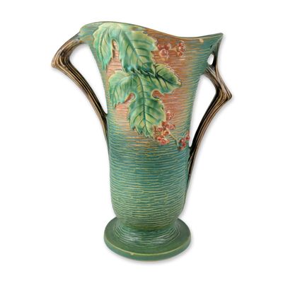 Sale Photo Thumbnail #283: Roseville Bushberry Green Large Earthenware Double-Handled Vase