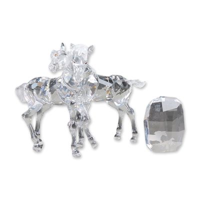 Sale Photo Thumbnail #244: 2pc Swarovski SCS Crystal Foals Playing Figurines with Plaque