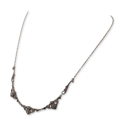 Sale Photo Thumbnail #347: Sterling Silver and Marcasite Scrolling Filigree Style Necklace
