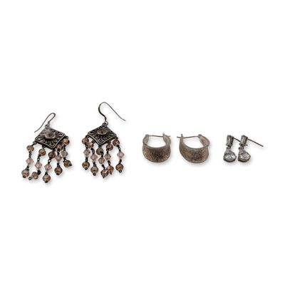 Sale Photo Thumbnail #158: Three Pairs Sterling Silver and Beaded Earrings