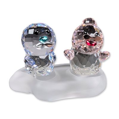Sale Photo Thumbnail #51: 3pc Swarovski SCS 2018 Crystal Figurines, Grandma and Grandpa Penguins with Base