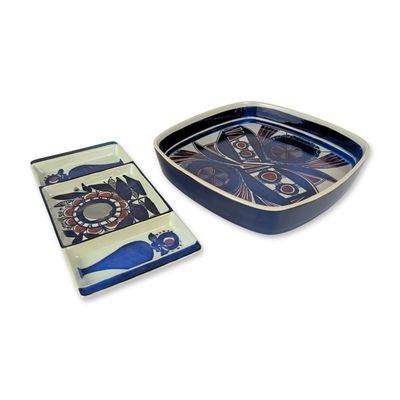 Sale Photo Thumbnail #291: 2pc Royal Copenhagen Tenera Faience Ceramic Square Dishes