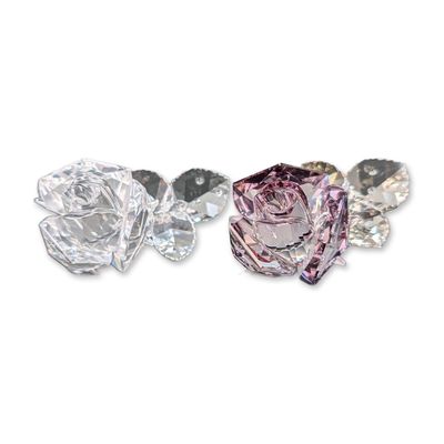 Sale Photo Thumbnail #414: 2pc Swarovski Crystal Blossoming Rose Figurines