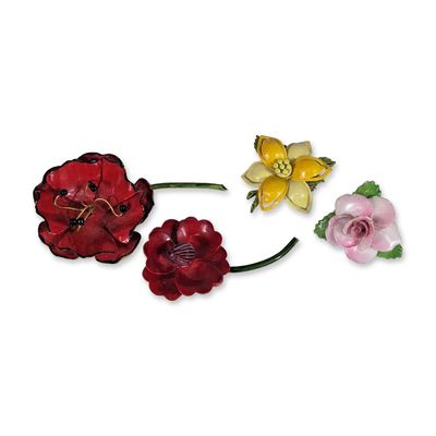 Sale Photo Thumbnail #169: 4pc Vintage Floral Enameled and Porcelain Brooches