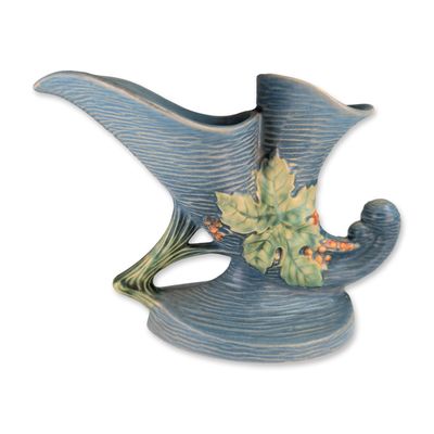 Sale Photo Thumbnail #87: Roseville Blue Bushberry Double Cornucopia Vase