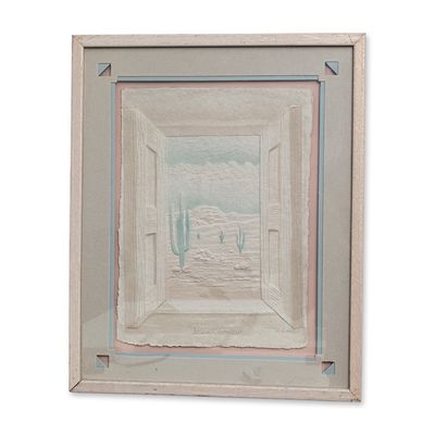 Sale Photo Thumbnail #146: Wesley Wess Smith (American, b. 1958) 3D Hand-cast Paper Art, Desert Window, Signed