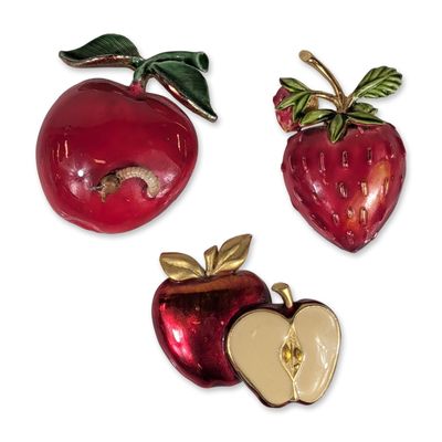 Sale Photo Thumbnail #354: Trio of Vintage Enameled Fruit Brooches
