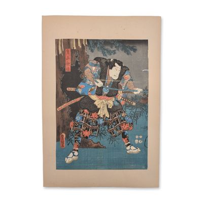 Sale Photo Thumbnail #143: Utagawa Kunisada (Toyokuni III) (Japanese, 1786-1865) Woodcut on Paper of a Kabuki Actor Warrior