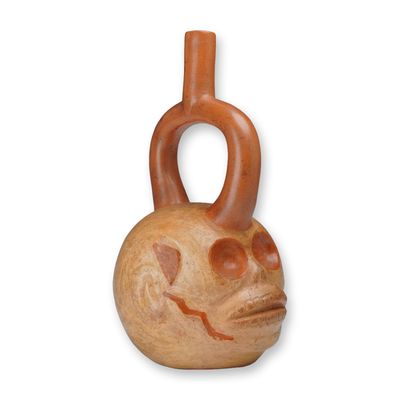 Sale Photo Thumbnail #85: Moche Ceramic Stirrup Spout Vessel in the Form of a Skull