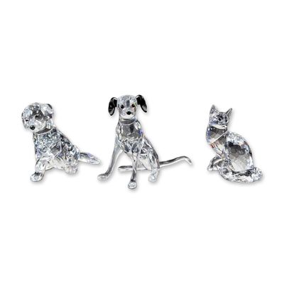 Sale Photo Thumbnail #418: 3pc Swarovski Crystal Cat and Dog Animal Figurines