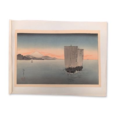 Sale Photo Thumbnail #142: Shoda Koho (Japanese, 1871-1946), Woodcut on Paper, Sunset on Suruga Bay