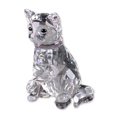 Sale Photo Thumbnail #45: Swarovski Crystal Mother Cat with Lavender Collar Figurine
