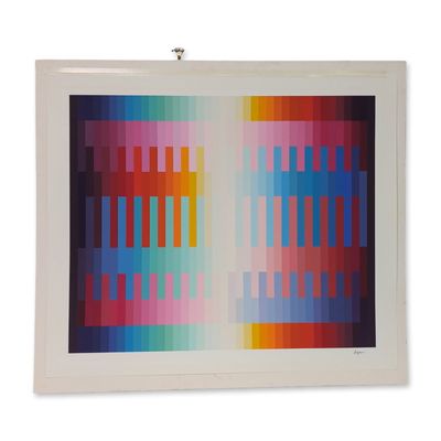 Sale Photo Thumbnail #138: Yaacov Agam (Israeli, b. 1928), Large Serigraph on Paper, Magic Rainbow II, Signed & Numbered