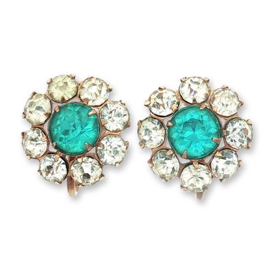 Sale Photo Thumbnail #343: Pair of Providence Stock Company 12K Gold Filled Rhinestone Cluster Earrings