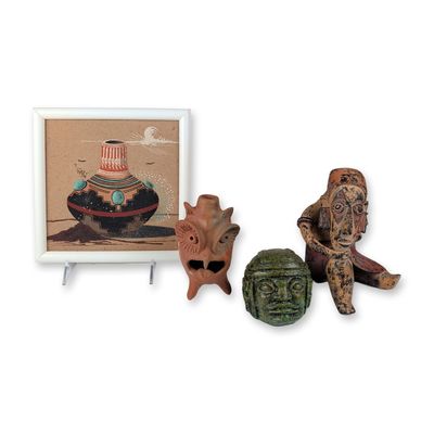 Sale Photo Thumbnail #278: 4pc Collection of Navajo Sand Art and Pre-Columbian Style Figures