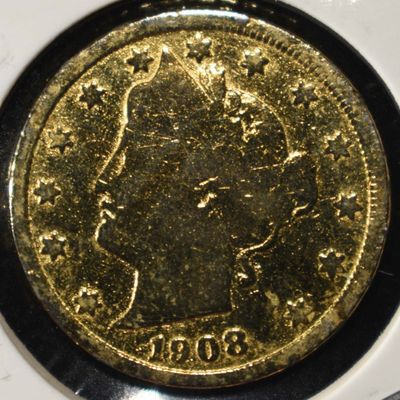 Sale Photo Thumbnail #209: 1908 'V' NICKEL GOLD PLATED AU/BU