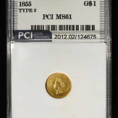 Sale Photo Thumbnail #439: 1855 $1 GOLD TYPE-2 PCI BU
