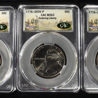 Sale Photo Thumbnail #99: (3) 1776-2026-P ENDURING LIBERTY HALVES CAC MS62