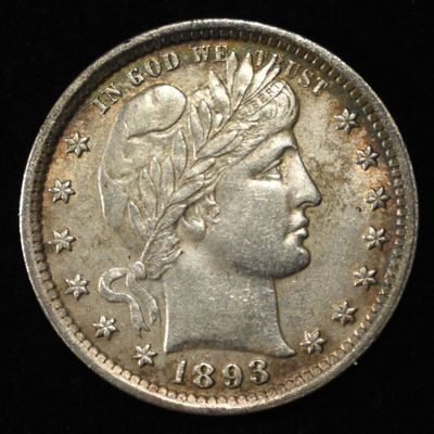 Sale Photo Thumbnail #245: 1893 BARBER QUARTER CH AU/UNC